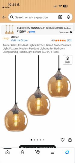Amber Glass Globe Pendant Lights 3-Pack