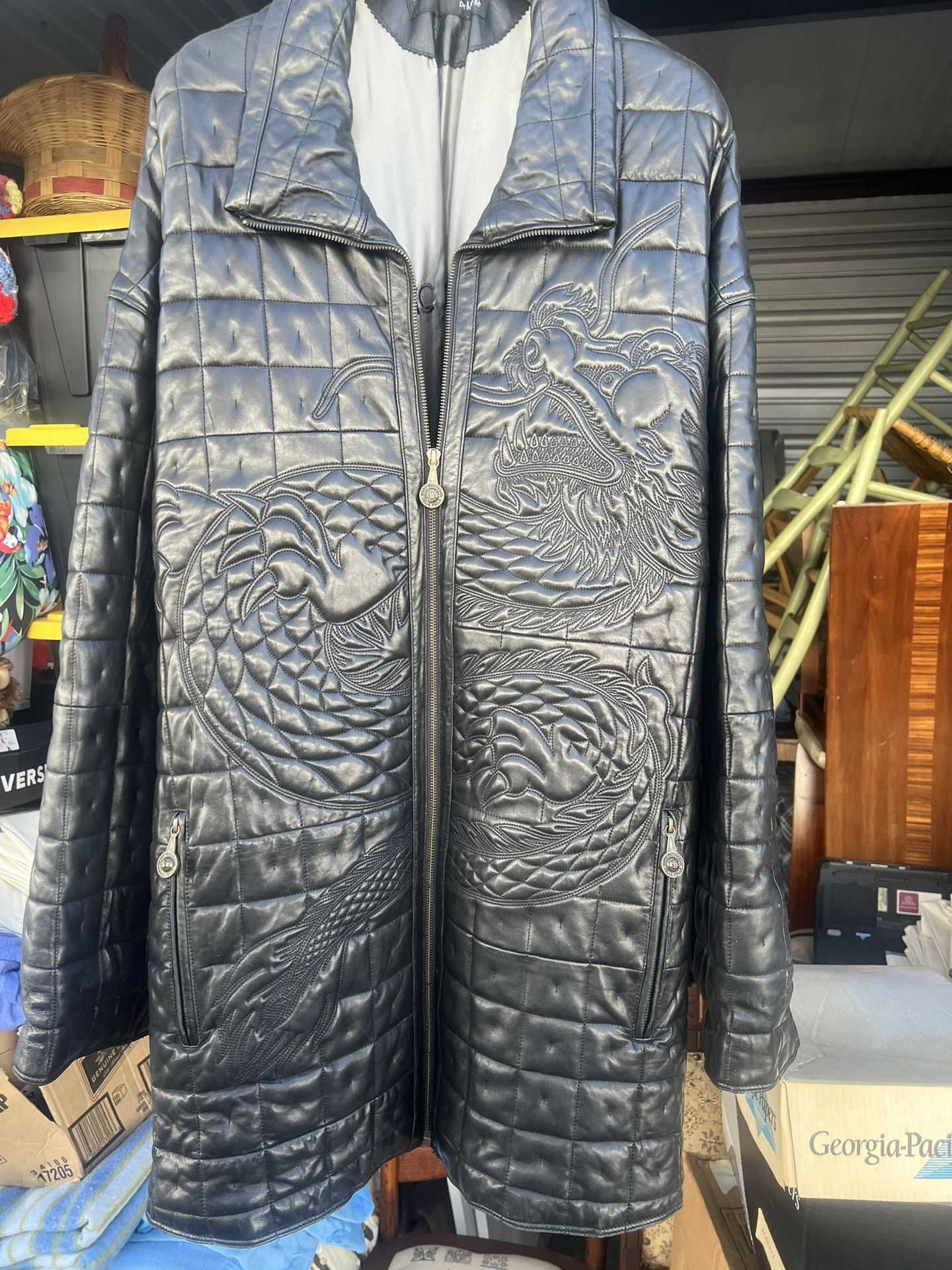 Marc Buchanan Pelle Pelle Black Full Length Leather Coat Size 50 .
