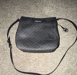 Michael Kors Logo Zip Crossbody Bag Black/Gray Adjustable Strap Gold Hardware