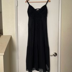 Abercrombie & Fitch Black Chiffon Maxi Dress Lace Trim Button V-Neck XS