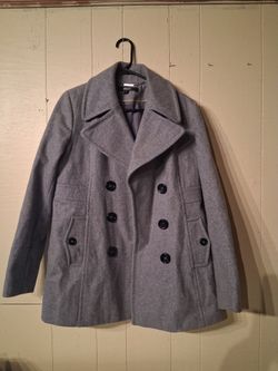 DKNY Gray Double-Breasted Wool Pea Coat