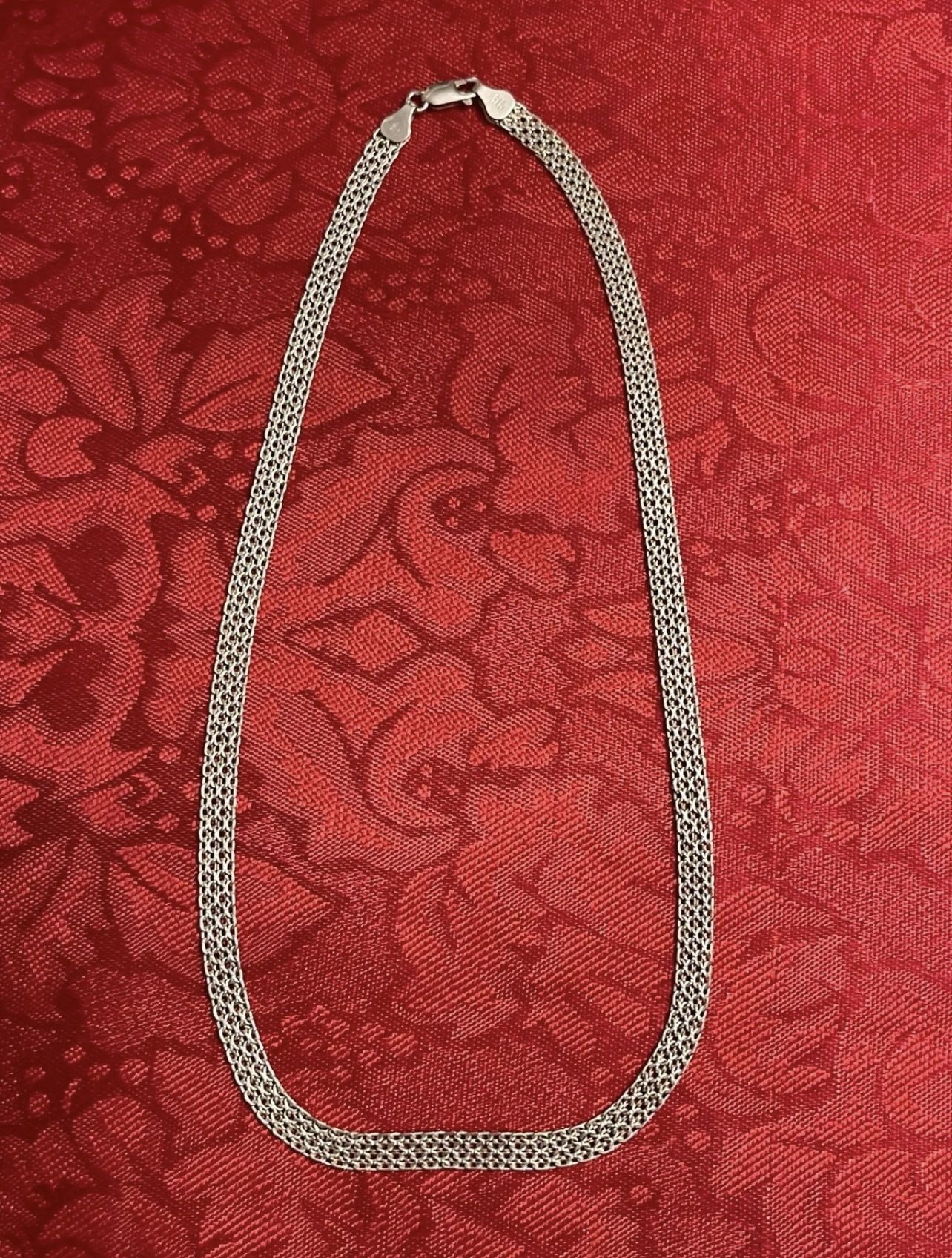 Italy 925 Sterling Silver 5MM Solid Flat Bismark Chain Necklace Choker 18”