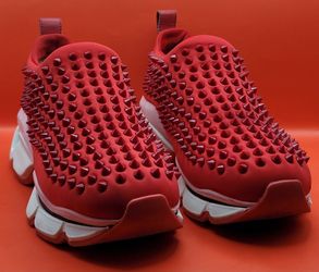 Christian Louboutin Red Neoprene Spike Sock Sneakers Size 37 Euro, Womans:6.5 or 7, Mens: 5 or 5.5