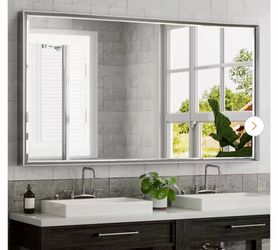 New-72 in. W x 36 in. H Rectangular Framed Aluminum Beveled Edge Wall Mount Bathroom Vanity Mirror in Brushed Silver