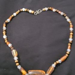Precious  Amber And White  quartz Necklace 