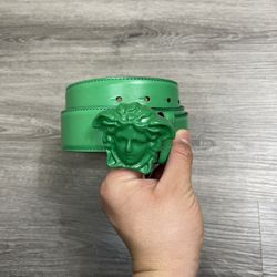Men’s Versace Green Leather Belt Size 34 In Men