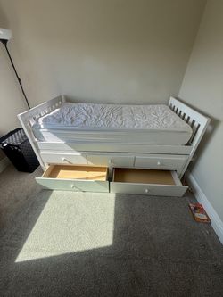 White Twin Captain's Bed with Storage Drawers