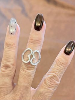 14k Natural Diamond Accents Double Heart Ring - Size 7
