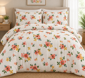 Red and Pink Flowers Duvet Set-Soft w/2 Pillowcases Twin