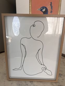 Wall Picture, Modern Minimalist Line Art Figure – Wood Frame