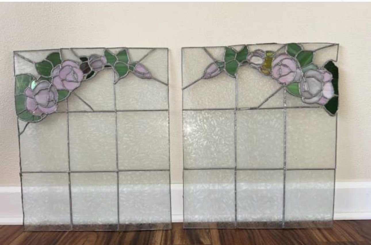 Two stained glass panes 16” x 19” each