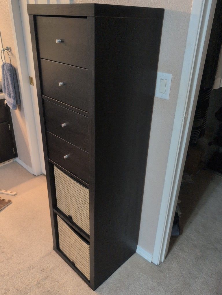 Ikea Kallax Black 16 3/8x57 5/8 " Shelves + Drawer Inserts + Baskets