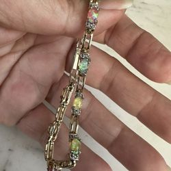 925 Gold Wash Opal Bracelet, Size 7.5 - Different Colors All Around 