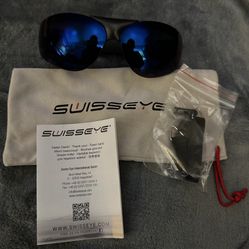 SWISSEYE Outbreak Protector Sports Sunglasses (100% UVA, UVB and UVC protection, shatterproof, ribbed temples, sweatband) Blue lens  D.F