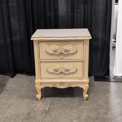 Cream French Provincial Two-Drawer Nightstand with Cabriole Legs