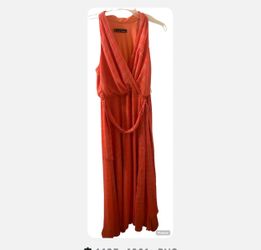 Chetta B Coral Plaid Wrap Maxi Dress with Side Tie
