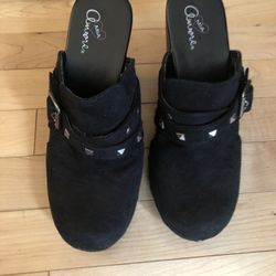 Black Suede Clogs - Size 8