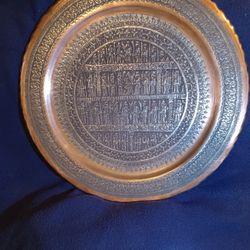 Antique Hammered Copper Charger Plate: Persian Middle Eastern Relie