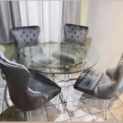 5 Pc Modern 5 Pc Dining Set Glass Top Acrylic Base