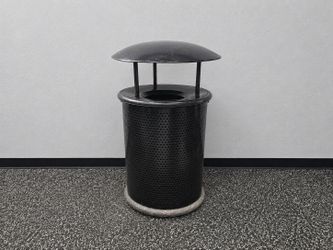 Commercial Outdoor Steel Trash Can with Rain Hood – Heavy Duty Black