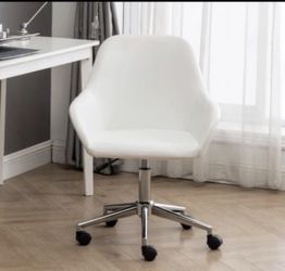 White leather swivel vanity desk chair