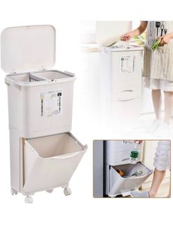 Recycling Pedal Bin for Kitchen Waste, 48L Rubbish Capacity - Step Bin with Inner Bucket and Handles, Vertical Double Recycle Compartment Design - for