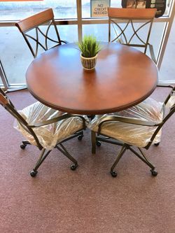 Brand New Wood/Metal Round Table W/ 4 Chairs $50 Down Takes It Home Today!