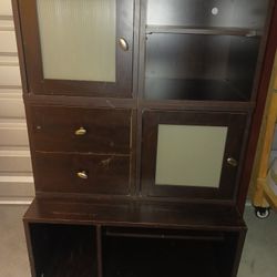 Dark Brown Wood Cabinet – Solid & Functional (Visible Wear)