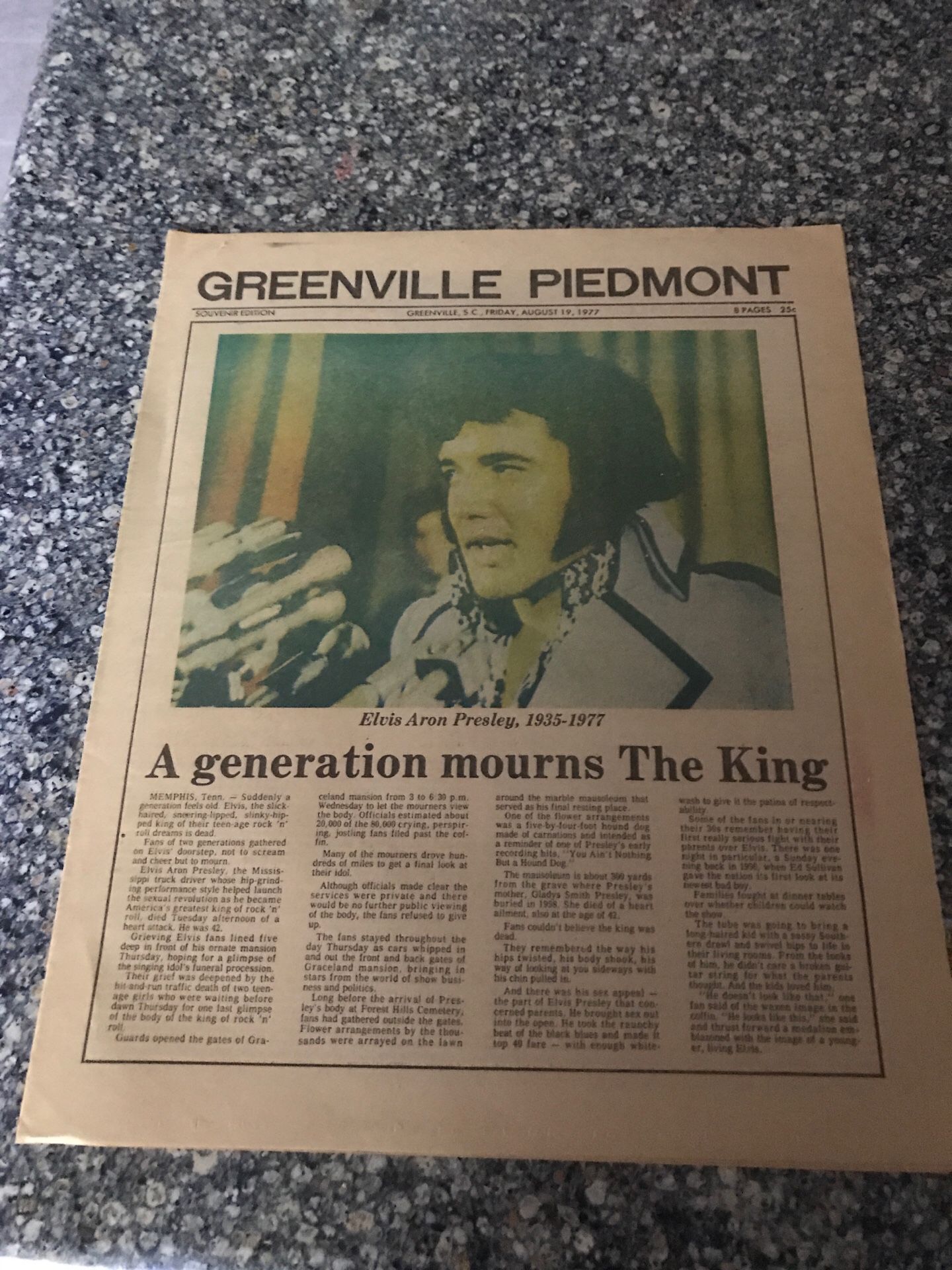 Greenville Piedmont special edition Elvis Presley