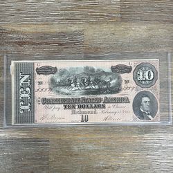 $10 Confederate States America 1864 Old Currency Civil War Era