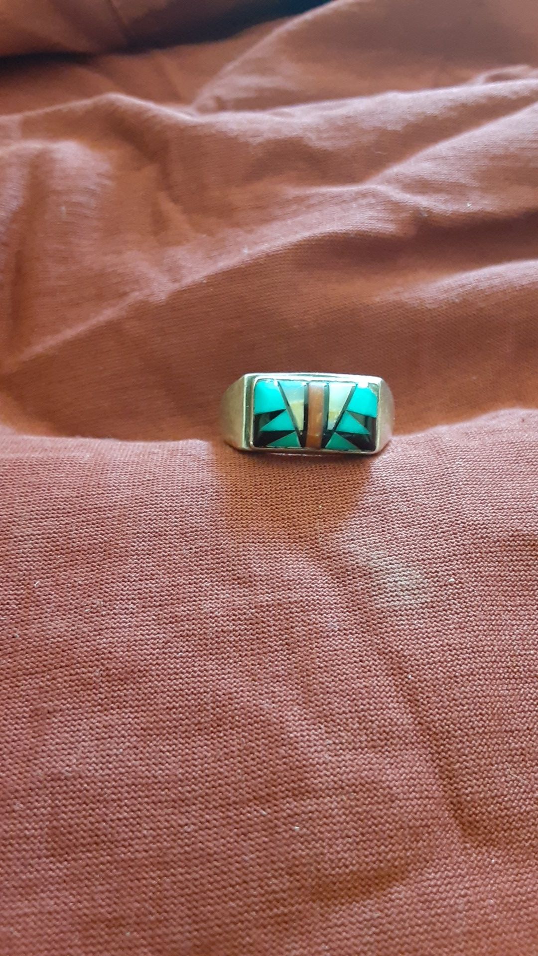 Vintage native American inlaid sterling ring uni-sex signed