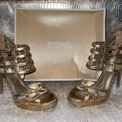 Michael Kors Trinity platform metallic leather heels Gold
