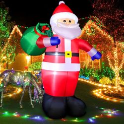 8 FT Christmas Inflatable Santa Claus Outdoor Decorations Gift Bag Giant Santa Carrying Present Sack, Xmas Decor Yard Garden Lawn, Built-in LED Lights