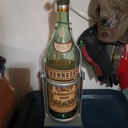 Antique Hennessy Bottle With Tilt Stand And Topper Empty 