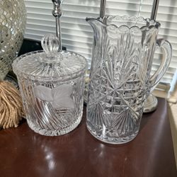 Crystal Glass Pitcher + Container & Lid 
