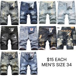 $15 EACH: MEN’S SIZE 34 DENIM JEAN SHORTS