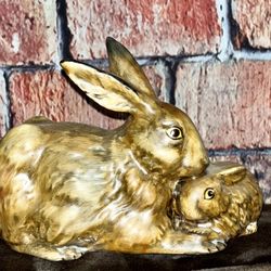 1975 Goebel Brown Bunny Rabbit Mother & Baby Figurine Germany #34-301