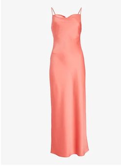 Express, Satin Cowl Neck Maxi Slip Dress in Coral Peach