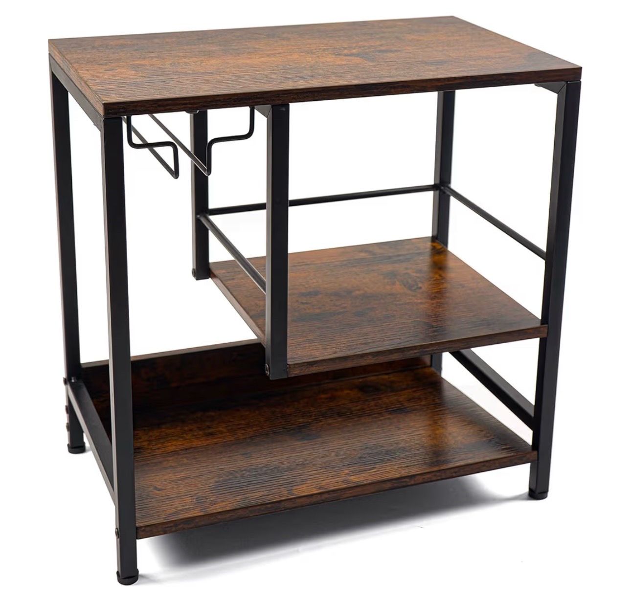 Freestanding Countertop Wine Rack, Liquor Shelf Hold 4-5 Bottles & 3 Glass Wine Storage, Wooden & Metal Wine Cabinet Shelf, Space-Saving Liquor Holder