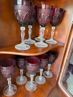 Ruby Red Cut Crystal 12 Wine Glasses Set