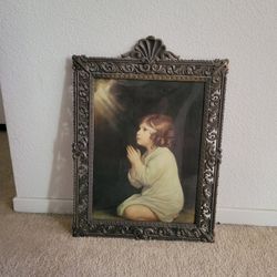 Antique Picture From Italy Metal Frame, Convex Glass
