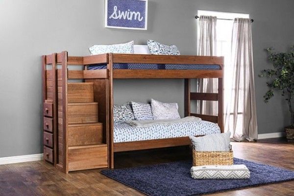 Brand New Rustic Mahagony Twin Bunk Bed w Staircase