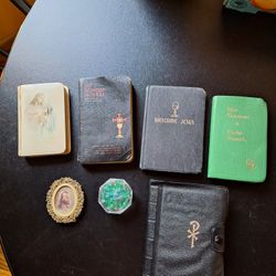 Old Catholic Prayer Books, Picture of Jesus in a Stand, Rosary