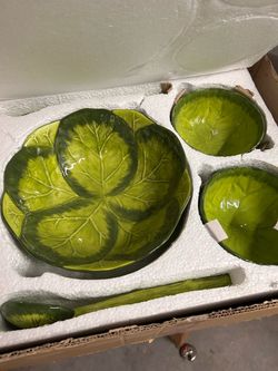 Green Leaf Ceramic Serving Bowl Set