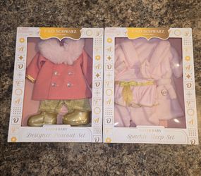 Fao Schwarz doll pink peacoat and sparkle sleep set