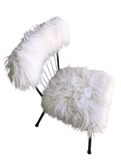 Mid-Century Daystrom Accent Chair Faux Fur & Metal Vintage Vanity Chair