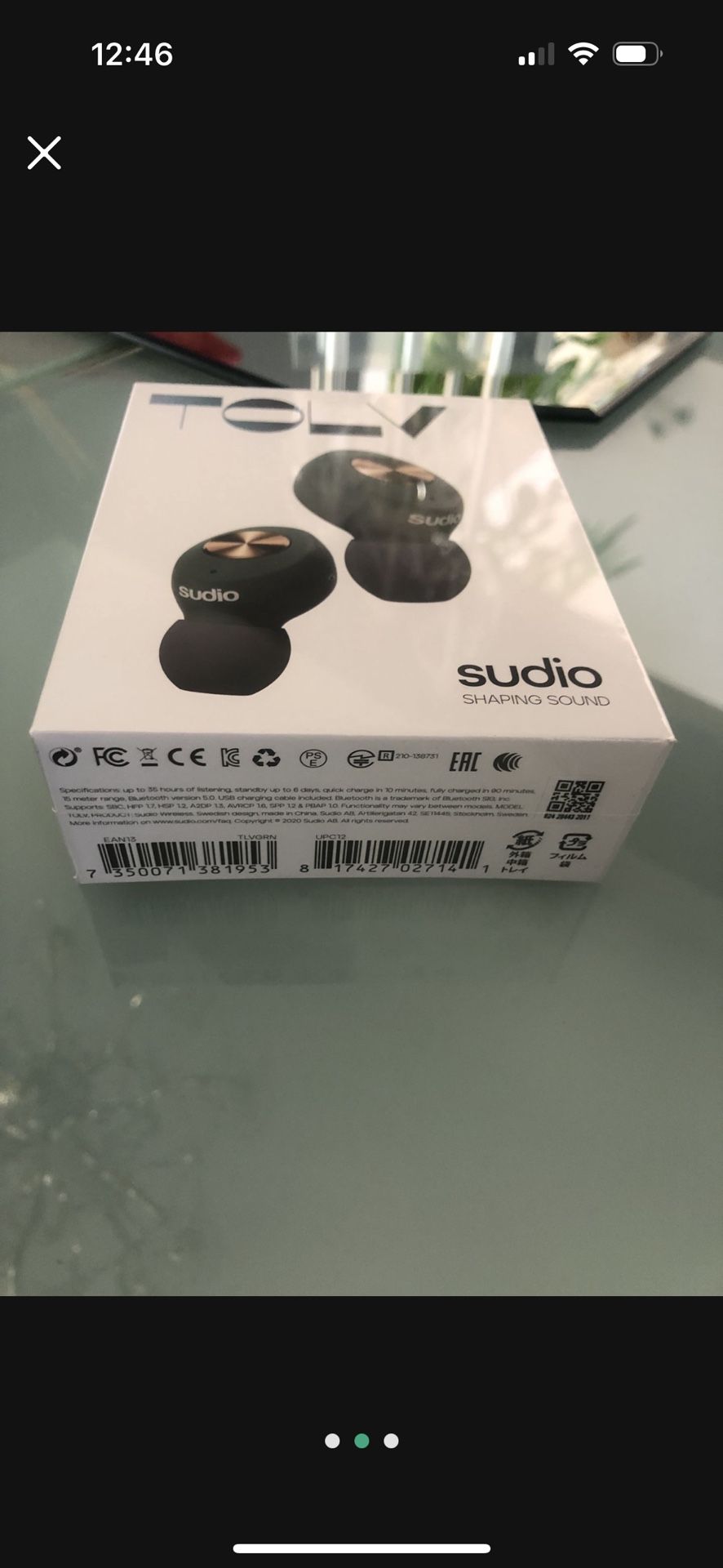 Wireless Earbuds TOLV Sudio Shaping Sound Black NEW IN BOX iPhone