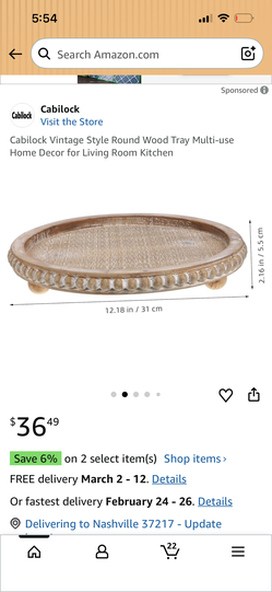 Cabilock Vintage Style Round Wood Tray Multi-use Home Decor for Living Room Kitchen