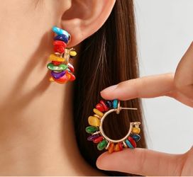 Multicolor Beaded Hoop Earrings