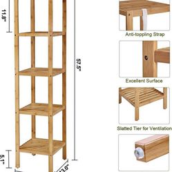 5-Tier Bamboo Bathroom Shelf, Narrow Shelving Unit, Multifunctional Storage Rack, Corner Rack